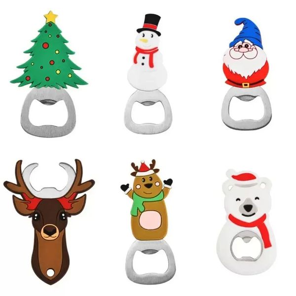 Juchiva Abrebotellas de Navidad portátil de acero inoxidable muñeco de nieve árbol oso ciervo Santa en forma de regalo de Navidad herramienta de cocina T8.24