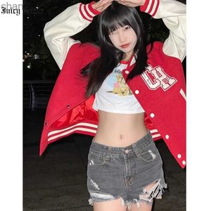 Juciy Apple Bomber Woman Varsity Jacket Vintage Red Red Long Sleeve University Teenage Baseball Jacket American Female Coat Winter HKD230815