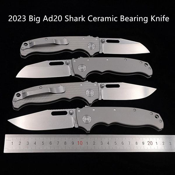 JUFULE Big Ad20 Shark Knife Andrew Demko SheepFoot Deep Carry Clip Regalo Cojinete de cerámica Mango de titanio Cuchillos Mark 3V Campamento plegable Herramienta EDC de caza