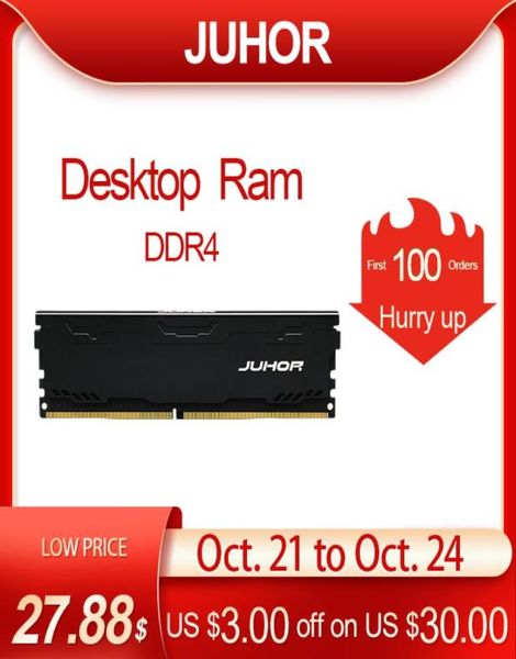 Juhor Memoria Ram DDR4 16 Go 4 Go 8 Go 32 Go Mémoire de bureau UDIMM 2133MHz 2400MHz 2666MHz 3000MHz Nouveaux Rams DIMM avec dissipateur thermique2300563
