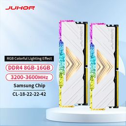 JUHOR Memoria Ram RGB DDR4 8GBX2 16GBX2 3200MHz 3600MHz Kit double canal superbe ordinateur de bureau 240314