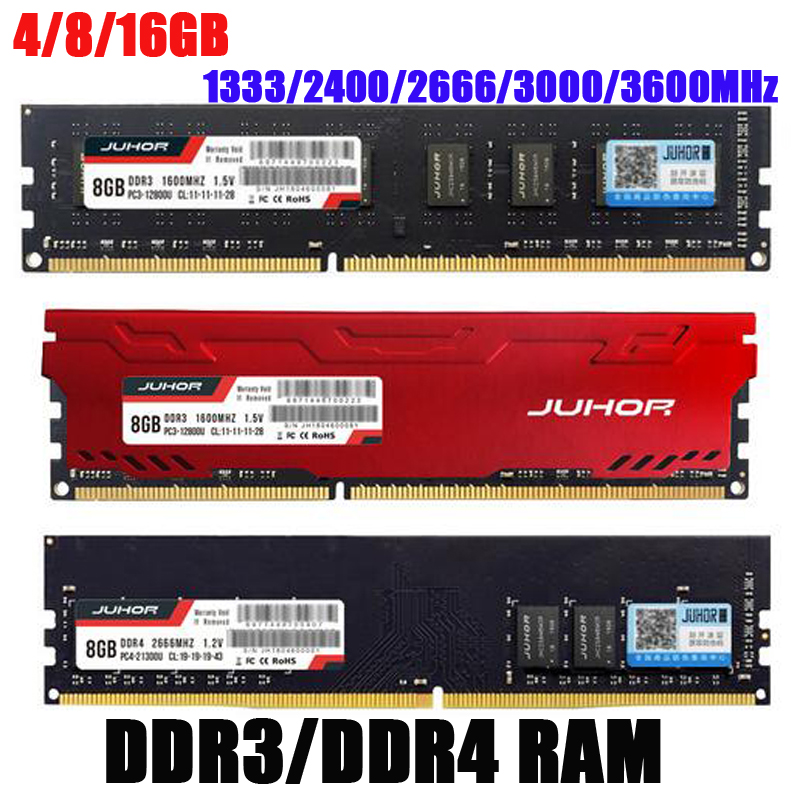 JUHOR Mémoire RAM DDR3 8G 4G 1866MHz 1600MHz DDR4 16G 2666 3000 32000MHz Mémoires de bureau Udimm 1333 Dimm Support pour AMD Intel Ordinateur portable Serveur PC