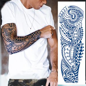 Jus d'encre durable bras complet manches tatouage Totem géométrique étanche temporaire tatouage autocollant hommes femmes garçon corps Art tatouages