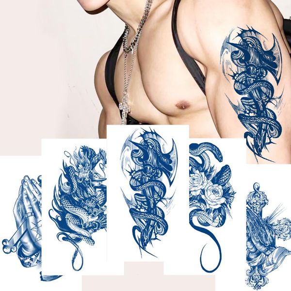 Jugo de tinta duradera tatuaje arte corporal a prueba de agua tatuaje temporal pegatinas serpiente dragón Cruz tatuaje brazo falso mariposa Rosa tatuaje