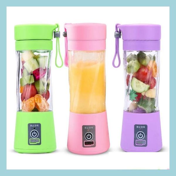 Exprimidores 380 ml 4/6 cuchillas Mini exprimidor de frutas eléctrico portátil USB Recargable Smoothie Maker Blender Hine Botella deportiva Taza de jugo DHVMR