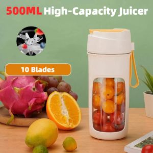 Juicers Nouveau 500ML presse-agrumes électrique Portable mélangeur fruits mélangeurs USB Rechargeable Smoothie presse-agrumes tasse Mini mélangeur 10 Cutter Durable