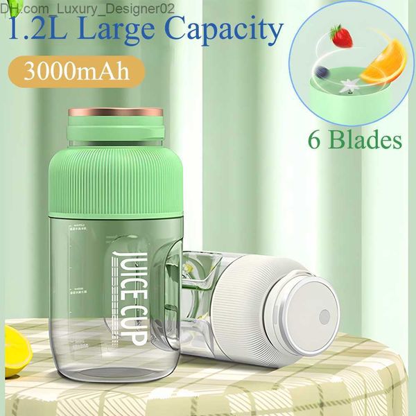 Exprimidores Licuadoras portátiles Gran capacidad Extractor de jugo de fruta Máquina mezcladora 1200 ml Botella de batido Taza de exprimidor eléctrico 3000 mAh Batería Q230901