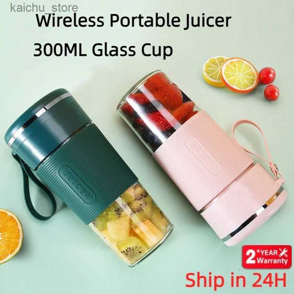 Juicers Portable Juicer USB rechargeable sans fil mini smoothie mélangeur de mélangeur de fruits de fruits de fruits électrique machine à gâteau de plongée en verre y240418