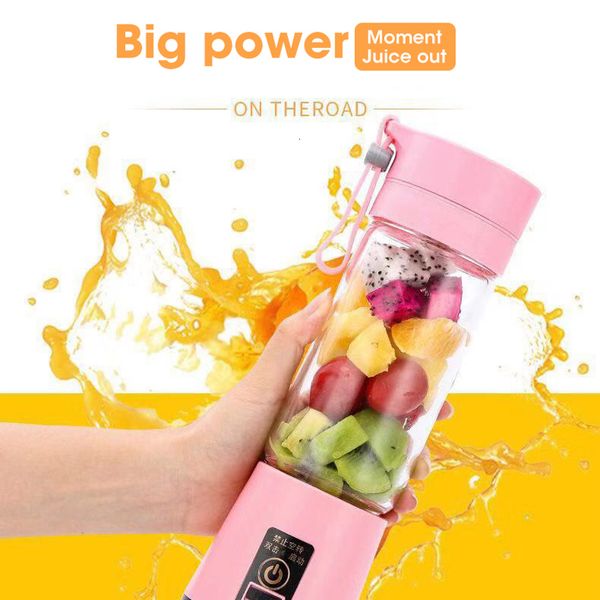 Exprimidores Mini exprimidor de frutas portátil Taza 400 ml 150 W Exprimidor Electr Mezclador Carga USB 6 Cuchillas Exprimidor de verduras Licuadora Mezclador Batido 230314