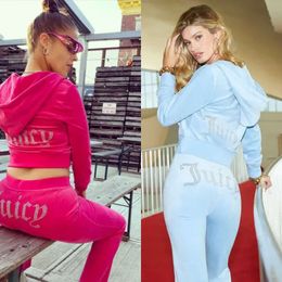 Juicy Apple Femme's Tracksuits Velvet Sewing Costumes Tentime Two Piece Jogging Set Velor Sweatshirt Met Hoodie Pantal