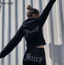 Juicy Apple Femme's TracksuitSitys Velvet Sewing Costumes Tentifit Two Piece Jogging Set Velor Sweatshirt Met Hoodie Pantal