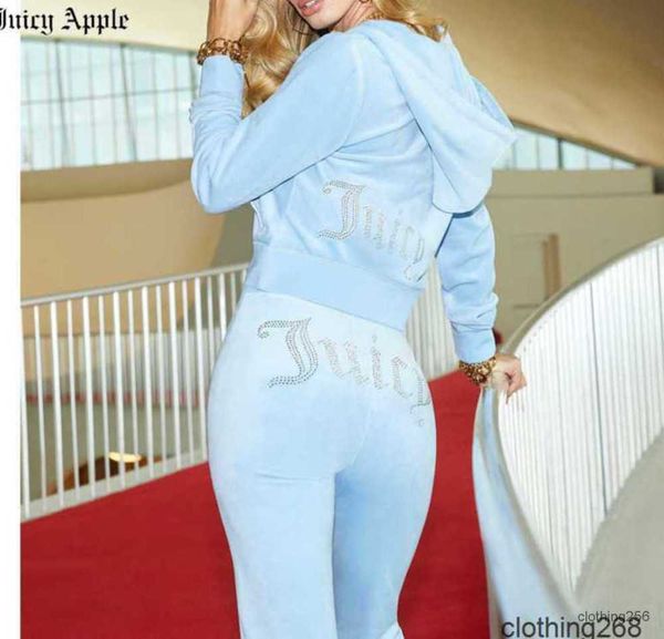 Juicy Apple – survêtements en velours pour femmes, costumes de couture, tenue deux pièces, sweat-shirt en velours avec sweat à capuche et pantalon, costume pour femmes Y2k6