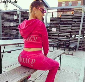 Juicy Apple dames tracksuits fluwelen naaimatspakken outfit tweedelig jogging set velours met hoodie broekpak dames