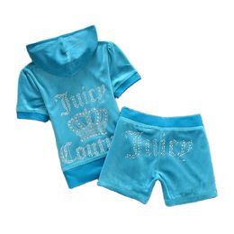 Juicy Coutoure Chándal Conjunto de 2 piezas Conjuntos de dos piezas de diseñador para mujer Juicy Chándal para mujer 2024 Traje de costura de marca de verano Chándales Velour Mujer Sudaderas con capucha cortas