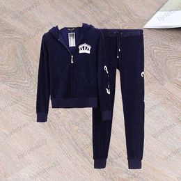 Juicy Coutoure Survêtement Femmes Deux Pièces Pantalon Poitrine Couleur Contraste Couronne Imprimer Fermeture À Glissière Rabat Veste Cordon À Lacets Slim Pantalon Marque Designer Femmes Vêtements