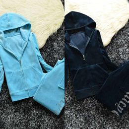 Juicy Tracksuit Women Velvet 2023's Brand Velor Sewing Suit Track Hoodies and Pants Sets Nieuwe high -end 88es S 48305