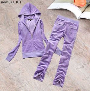 Juicy tracksuit dames tweedelige broef fluwelen stof ritssluiting flap zak gewone capuchon jassen met capuchon tops losse casual broek