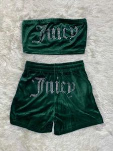 Juicy Tweedelige damesbroek Juicy Apple Velvet Sexy met boor Modieus Tube Crop Top Casual Shorts met trekkoord Los trainingspak Juciy Trainingspak 751