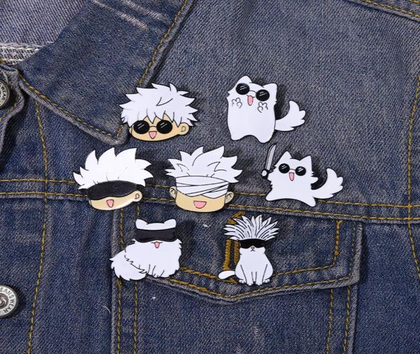 Jujutsu kaisen en émail en émail dessin animé broches animaux chat personnalisé hatte de baignade