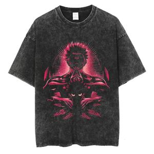 Jujutsu Kaisen T-shirt lavé sans manches, gilet Anime Gojo Satoru T-Shirt Itadori Megumi 100% coton T-shirt à manches courtes Y2k Tops 240113