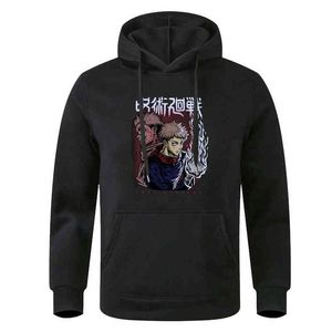 Jujutsu Kaisen Yuji Itadori Sweat à capuche imprimé pour homme Nouveau Harajuku Anime Sweat-shirt Automne Hiver Polaire Mâle Vêtements de sport Sweats à capuche H1227