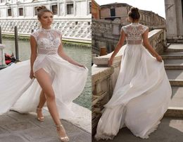 Julie Vino 2019 Robes de mariée High Slits Bohemia Robes nuptiles appliqués en dentelle sexy une robe de mariée de plage en ligne2465716