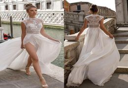 Julie Vino 2019 High Slits Wedding Jurken Bohemia Sexy Lace Appliqued Bridal Troads A Line Beach Wedding Dress9101600