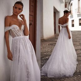 Julie Vino 2023 Boheemse trouwjurken Boho van de schouderkant Appliqued Bridal Jurys A Line Beach Vestido de Noiva