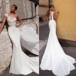 Julie Vino robes de mariée sirène avec Wrap une épaule dentelle Appliques robes de mariée 2020 balayage train robe de mariée vestido de novia