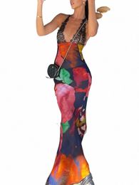 Julissa MO Elegante Tie Dye Floral Chiff Dr Summer Sexy Women Backl Lace Bodyc Ver a través de 2023 Beach Party Vestidos X2GP #