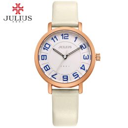 JULIUS Alibaba Express Dames Horloges Vrouwen Jurk Ultra Dunne Goedkope Promotie Ronde Lederen Relogio Schip Dropship JA-939207x