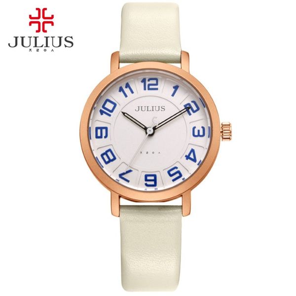 JULIUS Alibaba Express relojes de mujer vestido ultrafino promoción barata reloj de cuero redondo envío directo JA-939246B