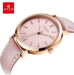 Julius Big Dial Candy Color Simple Woman Kijk Fashion Leather Waterproof Quartz Polshipes Casual Student Girl Gifts7534424