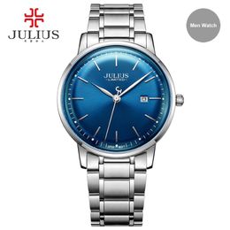 Julius Brand en acier inoxydable montre Ultra Thin 8 mm Men 30m Imperproofrwatch Date Auto Date Limited Edition Whatch Montre Jal-040244M