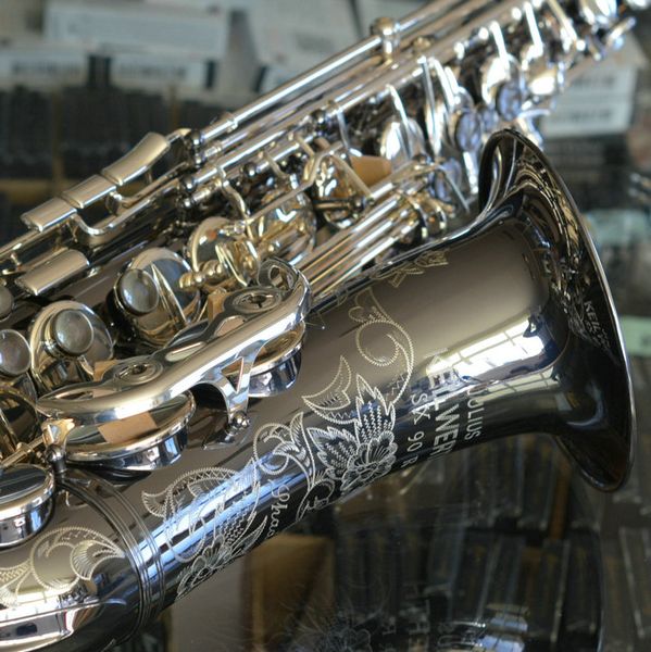 Julius Keilwerth SX90R Shadow Bb Tune Saxophone Tenor B Instrument de musique plat JK SX90R Laiton Noir Nickel Sax sculpté avec accessoires