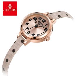 Reloj pequeño JULIUS, reloj de regalo para niña, número árabe, cuarzo japonés, relojes para niños, reloj de cuero de dibujos animados ultrafino, JA-1022