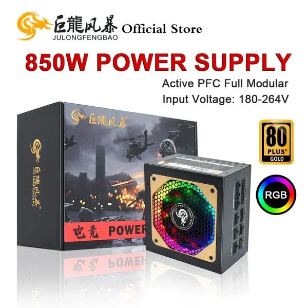 JULONGFENGBAO ATX 850W Full Modular RGB 80Plus Gold 204Pin 12V PSU Profesional E-Sports Videojuego Computadora PC Fuente de alimentación 240307