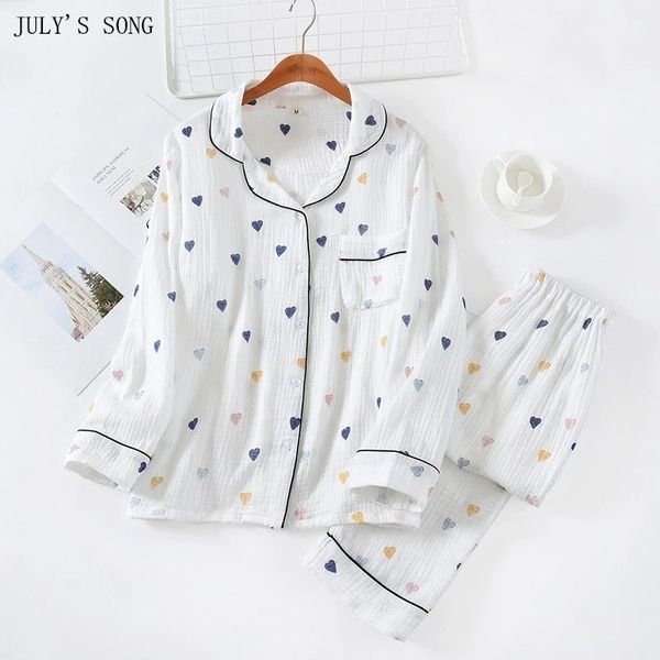 JULY'S SONG 2 pièces femme pyjamas coton ensemble automne hiver loisirs vêtements de nuit coeur impression à manches longues Homewear W220328