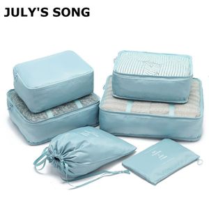 JULY'S SONG 6PCS Sacs de voyage Ensembles d'emballage étanche Cube Portable Vêtements Tri Organisateur Bagages Fourre-tout Durable Tidy Pouch Stuff T200710