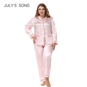 JULY'S SONG Grande Taille Dames Soie Pyjamas Ensemble À Manches Longues Cardigan Lâche Deux Pièces Femme Vêtements De Nuit Vêtements De Nuit Pour Femmes Y200708