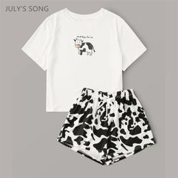 July's Song Summer Pyjamas Ensemble de vachette Pour Femmes Short à manches courtes Spreewear Coton Coton Cute Girls Dessin animé Casual PJ 210809