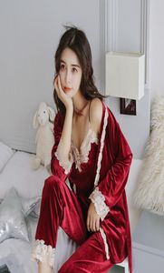 Juillet039s Song automne Winter Warm Set Sexy Sexy Pyjamas Slembear For Women Souffle sans manchettes Long Pant Robe J1905179196221