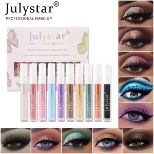 Julystar 10-kleuren Pearl matte vloeibare oogschaduw Europese en Amerikaanse grensoverschrijdende make-up glitter oogschaduw vloeibare set