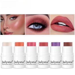 Julystar 6 Kleur Blusher Stick Beroep Blijvende Waterdichte Glitter Rouge Poeder Blusher Oogschaduw Sexy Vrouwelijke Wangen Cosmetica