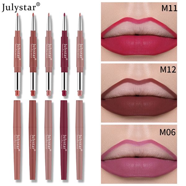 Julystar Europe et États-Unis Stylo à lèvres rouge à double tête ne se décolore pas, la couleur ne colle pas, tasse, stylo à rouge à lèvres rotatif rose, maquillage, vente en gros