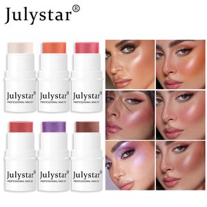 Julystar Lazy Man Highlights Tinted Moisture Blush Stick Cream Rojo Rosa Agua natural Ojos Labios y mejillas Colorete en barra Maquillaje cremoso multiusos