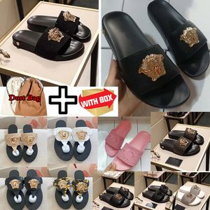 Luxurys Designer Slide Slippers Sandals d'été Men de plage Black Gold Flip Flip Flops Lady femme Fashion Classic Shoes Classic Madies avec boîte à poussière Taille 36-45