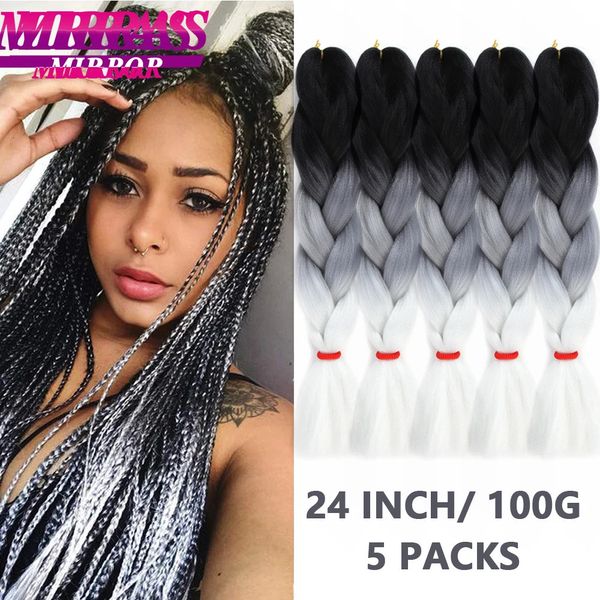 Jumbo traite cheveux ombre gris tres à tressage synthétique 24 pouces Afro Boîte jumbo tresses pour les cheveux crochets 240430
