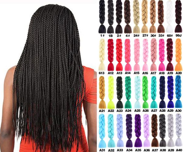 Jumbo tresse de cheveux synthétique kanekalon cheveux pure couleurs crochets tresses premium fibre à haute température 4859941