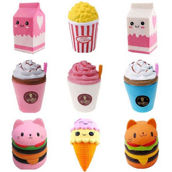 Jumbo lindo pastel de palomitas de maíz hamburguesa Squishy unicornio leche lento aumento Squeeze juguete perfumado alivio del estrés para chico divertido regalo juguete Y1210